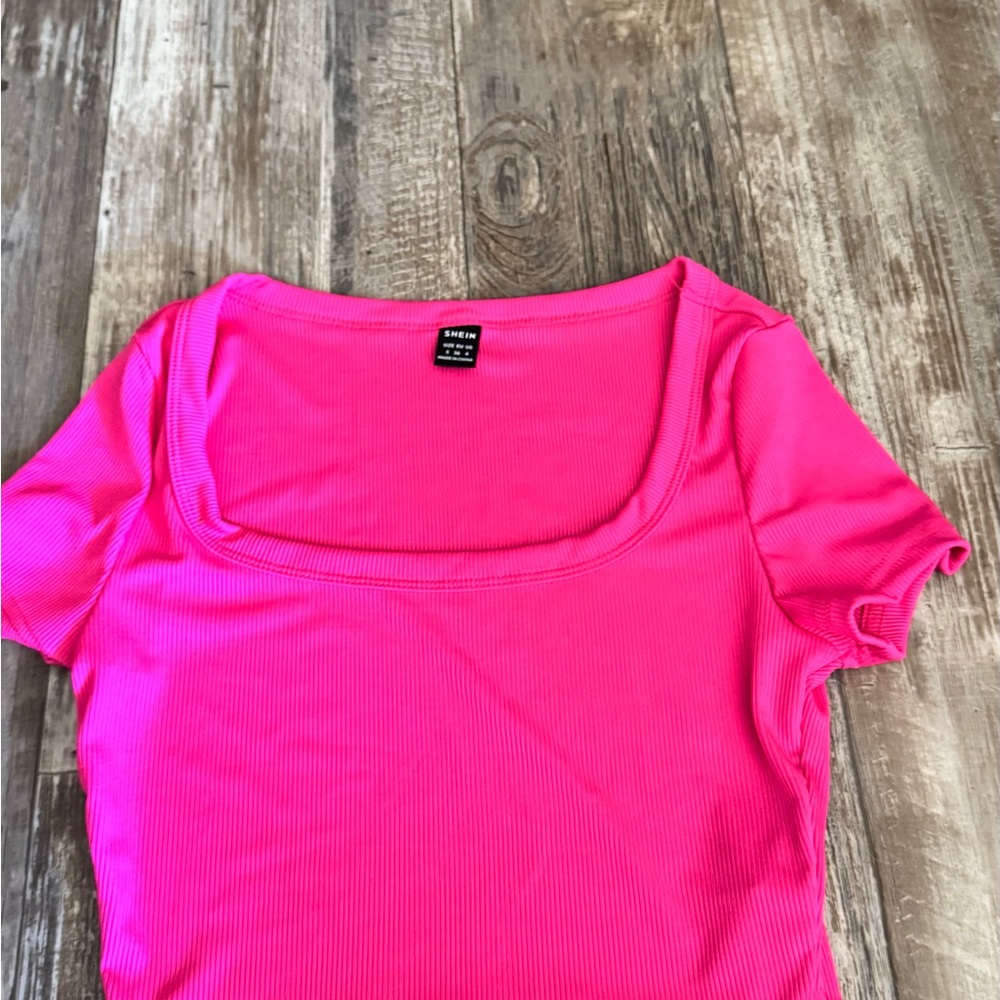 SHEIN Bright Pink Square Neck Tee
